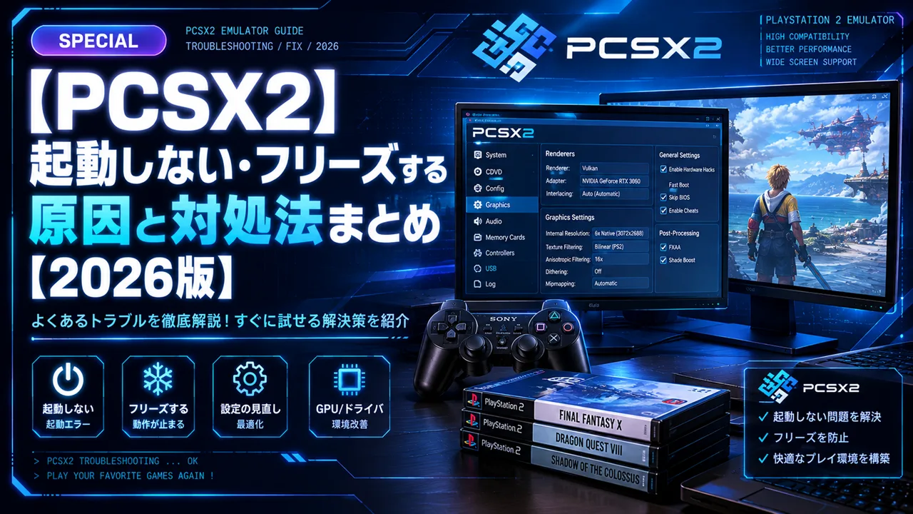 【PCSX2】起動しない・フリーズする原因と対処法まとめ【2026版】